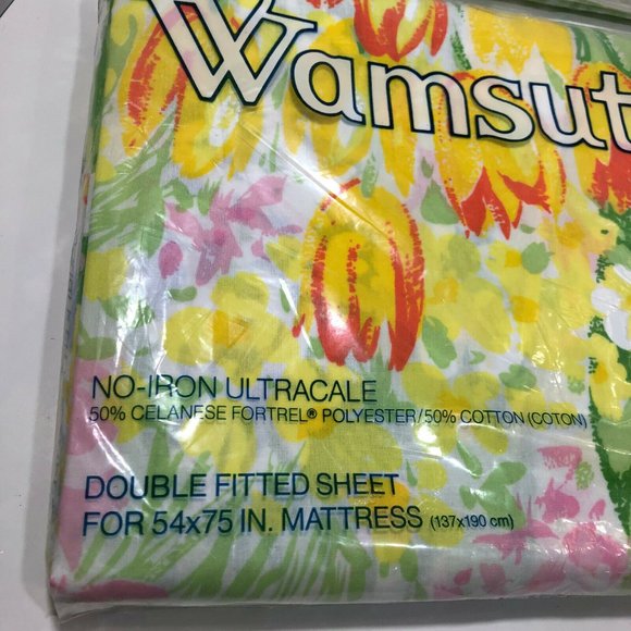 Vintage Wamsutta Double Fitted Sheet 2 Pillowcases Floral No Iron USA Made - Picture 3 of 8